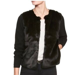 Banana Republic Black Faux Fur Open Front Cardigan Jacket Size S